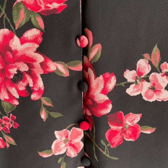 Lane Bryant Black Floral Peasant Button Up Top Ladies Career Blouse, 16 - Picture 7 of 7